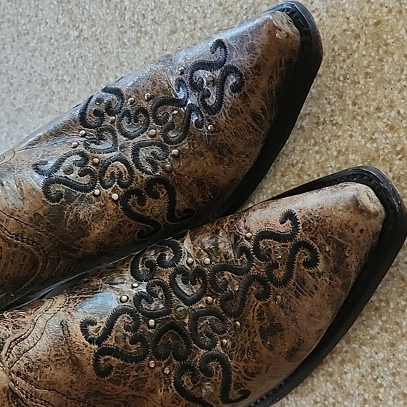 Women's Distressed Brown/Bronze Embroidered Cross Cowgirl Boots 9.5M - Picture 5 of 13